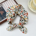 Floral cotton linen scarf with yellow flowers and strawberries tied in a bow - 55*55CM / 11B Twig Orange Flowers