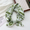 Cotton linen hair ribbon in white with tropical green leaf print and knot design - Green Banana Leaf