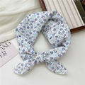 Floral cotton linen bow headband in white and blue print with a chic Korean style - Beige Tiny Floral