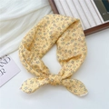 Yellow floral cotton-linen square neck scarf with small blue and red flower pattern - Yellow Tiny Floral