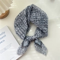 Dusty blue floral cotton linen square scarf with delicate white flower patterns - 13 Stripe Base-Silver Flower Gray Blue