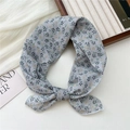 Gray cotton linen scarf band with black floral print and decorative knot detail - Grey Tiny Floral