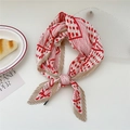 Pleated square scarf with red polka dots and stripes in a stylish necktie knot style - Red Border Mixed Dots
