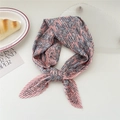 Pink pleated square scarf featuring blue paisley patterns and bohemian floral details - Pink Sun Butterfly Paisley