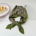 Green pleated square silk scarf with black and white paisley pattern for women - Green Sun Butterfly Paisley