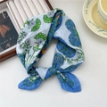 Blue and white floral silk scarf with bird pattern in a lifestyle decorative setting - 55*55CM / 17B Vine Butterfly Heart Blue