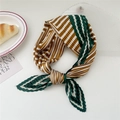 Pleated square silk scarf with brown stripes and green polka dot patterns for hair and neck - Green Orange Maze Pattern