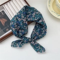 Navy floral silk scarf with small white daisy prints and a knotted decorative design - 55*55CM / 18B Small Willow Chrysanthemum Green