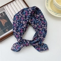 Floral navy blue cotton linen headband with knot design on white background - 55*55CM / 19B Small Willow Chrysanthemum Navy