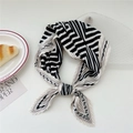 Pleated square neckerchief with black and white geometric patterns and stripe motifs - Beige Black Maze Pattern