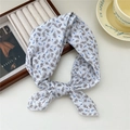 Floral cotton linen headscarf with blue flowers and brown leaves in a knotted style - 55*55CM / 21B Small Blue Heart Leaf