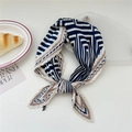 Pleated square scarf with navy and beige geometric print for women in stylish knot - Beige Navy Maze Pattern
