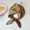 Pleated silk scarf with khaki and orange maple leaf print in elegant knotted style - Maple Leaf Orange Patchwork