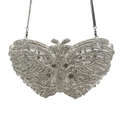 Elegante silberne Schmetterlings-Clutch mit glitzernden Kristallen und Metallkette - Weiß