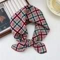 Red and green tartan linen silk small square scarf with a stylish knotted design - 55*55CM / 26B Two-Color Woven Plaid