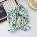 White cotton linen neck scarf featuring blue and yellow fruit print with elegant knotting - 55*55CM / 27B Yellow Blue Fruit