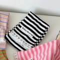 Striped knit arm sleeves with lace trim in black, pink, and green color options - Black Double Striped Lace Style
