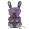 Macro detail of purple rabbit evening bag with intricate gradient crystal rhinestones - Violet