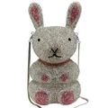 Sparkling rabbit crystal evening bag with silver and pink rhinestones and metal chain strap - White