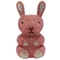 Close-up of pink crystal rabbit evening bag showing detailed rhinestone craftsmanship - Pink