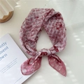 Light pink floral cotton linen scarf tied in a bow with delicate vintage print - 11 Stripe Base-Butterfly Bird Flower Pink