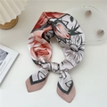 Silk-textured square scarf featuring elegant pink rose floral patterns with black grey accents - 3 Oil Paint Rose Apricot