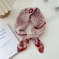 Floral cotton linen skinny scarf with red letter print and checkered pattern style - 21 Stripe Base-DD Flower Leaf Frame Red Pink