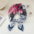 Pink rose floral silk square scarf in knotted style on a clean aesthetic background - 4 Oil Paint Rose Pink