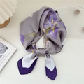 Elegant floral silk scarf in lilac grey and purple Iris print for professional wear - 5 Purple Zephyrlily