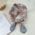 Pastel blue floral cotton linen scarf featuring pink and yellow flower patterns for hair - 6 Stripe Base-Spring Blue