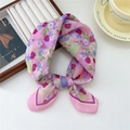 Chic pink floral cotton linen neck scarf with purple flower pattern and artistic style - Cherokee Rose Duo Frame Pink