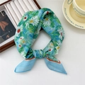 Sky blue cotton linen square scarf with white daisy print and fine stitched edges - Oxeye Daisy Duo Frame Blue
