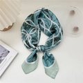 Light blue and mint green floral silk square scarf with geometric line patterns - 8 Thick Line Mesh Flower Green