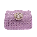 Detail of pink rhinestone evening clutch featuring a luxury crystal floral metal clasp - Pink