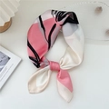 Ink painting style floral silk square neck scarf in soft pink and grey satin finish - 9 Two-color Brush Flower Pink
