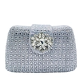 Detailed macro view of a silver rhinestone evening bag with a floral diamond clasp - Silver