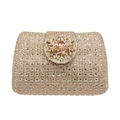 Detail of rose gold crystal clutch bag with elegant floral rhinestone clasp for parties - Champagne