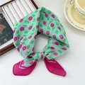 Lightweight mint green silk scarf featuring pink tulip prints and contrasting borders - Sketch Tulip Duo Frame Magenta