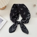 Classic black paisley square silk scarf with white floral patterns and dotted texture - Black Paisley