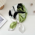 Elegant grass green square silk scarf featuring abstract botanical leaf patterns - 10 Two-color Brush Flower Green