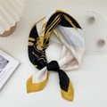 Abstract floral square silk scarf in yellow and black tied in a stylish knot - 11 Two-color Brush Flower Yellow