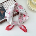 Floral print cotton linen scarf in pink and white for a stylish French aesthetic look - Hibiscus Duo Frame Red