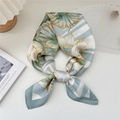 Floral silk twilly scarf in mint green and cream white with lotus pattern and stripes - 13 Lotus Leaf Grey