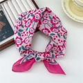 Pink floral cotton linen square neck scarf with rose pattern and polka dots - Large Balloon Flower Magenta