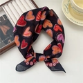 Sciarpa in cotone e lino con pois a cuore arancioni e rossi su base nera chic - Cornice Rotonda Cuore