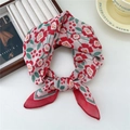 Floral print cotton linen square scarf in vibrant red with elegant flower patterns - Large Balloon Flower Red
