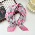 Elegant floral cotton-linen scarf with pink tulips and delicate green leaves print - Tender Pink Tulip