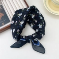 Black floral cotton linen scarf with blue border and vintage small flower print pattern - Multi-Petal White Daisy Black