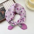 Light purple floral cotton linen small square scarf with tulip prints and polka dots - Colorful Dot Tulip Purple