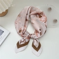 Pink floral square silk scarf for women featuring orange flowers and brown contrast border - 18 Budding Bloom Apricot